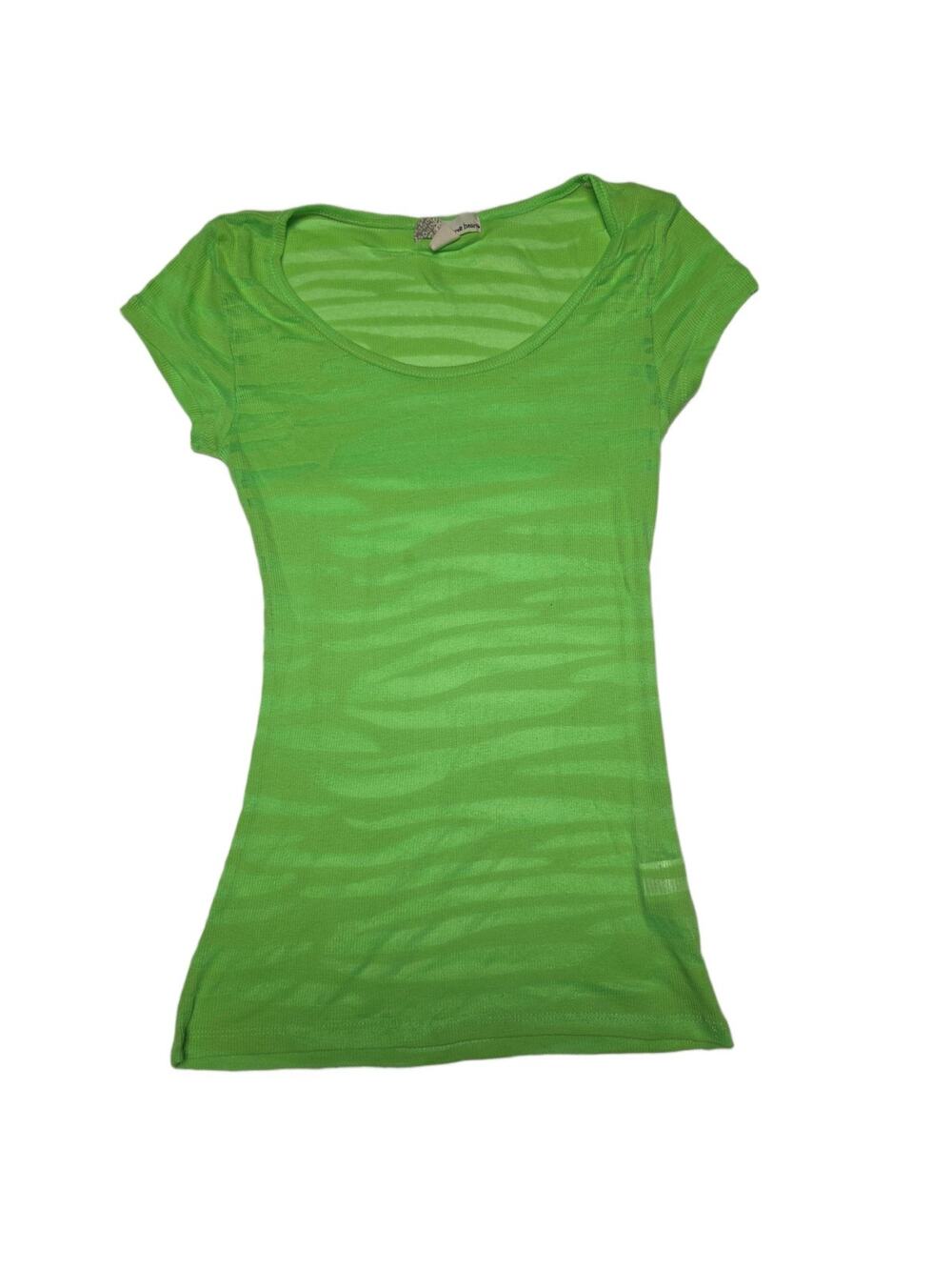 Derek Heart Women Neon Green Burnout Stripe Short Sleeve T-Shirt Size M